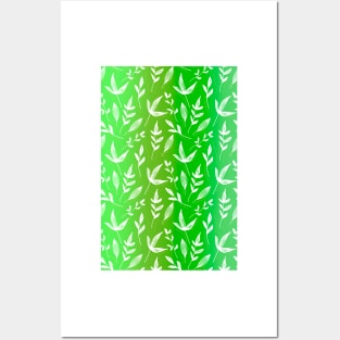 Neon Green leaves pattern Posters and Art